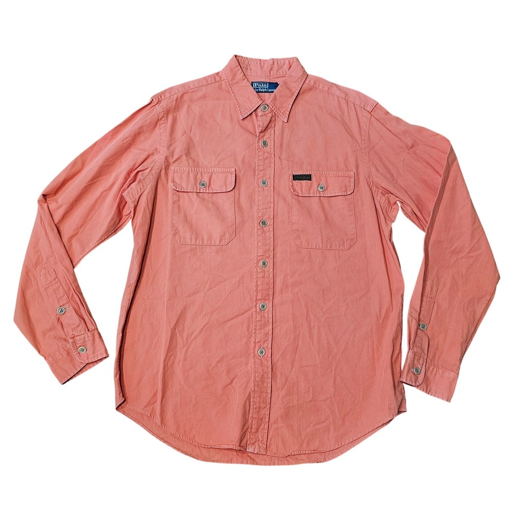 Polo Ralph Lauren Button Down Mens Large Orange Cotton Utility Shirt Gorpcore